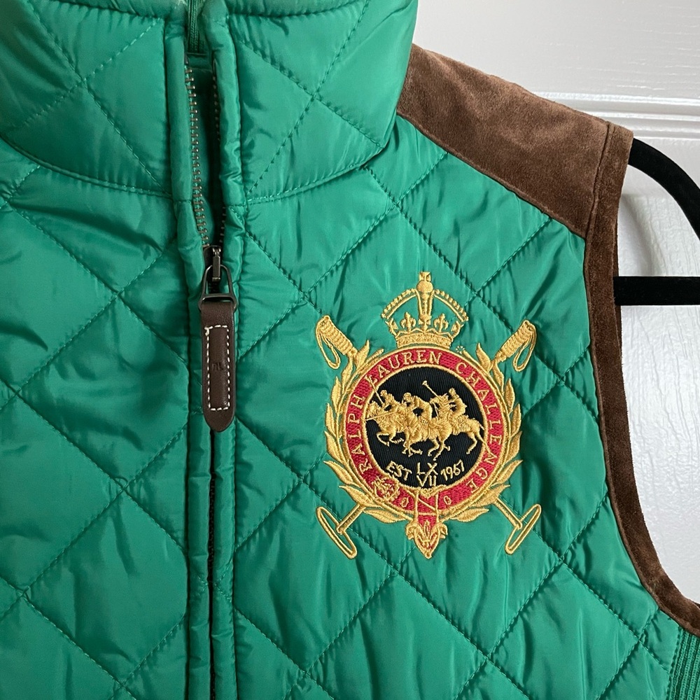 Ralph Lauren Sport Quilted Puffer Equestrian Crest Zip Up Vest